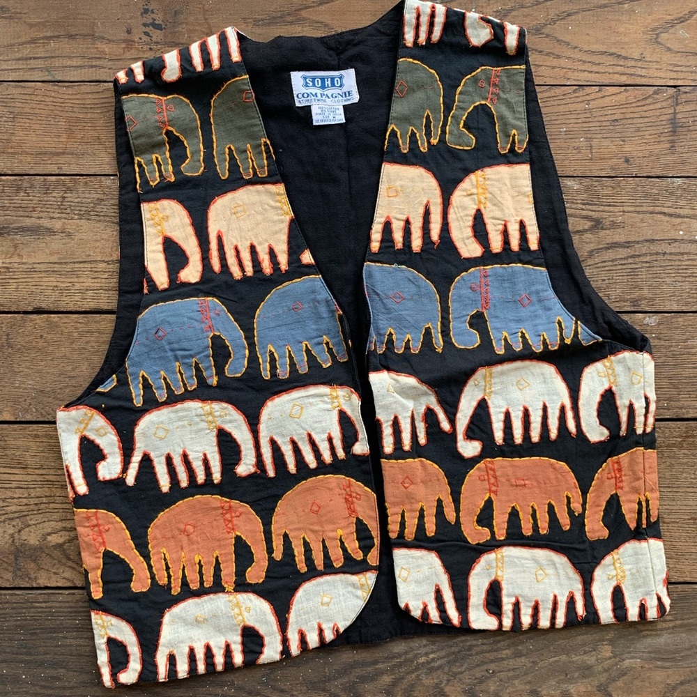 Vintage Indian Cotton Elephant Embroidered Vest